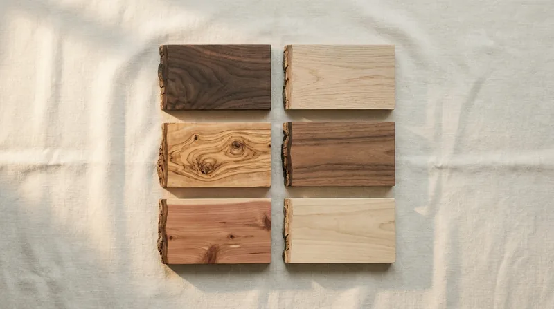 Campioni di diverse essenze di legno per tavoli in resina su tela di lino