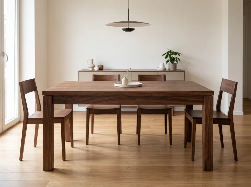 Tavolo allungabile in legno massello di noce, chiuso, immagine illustrativa — Wood Riviera