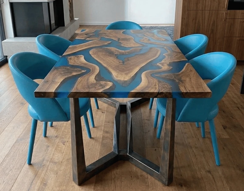 Tavolo intero con base in metallo — Heart River di Wood Riviera