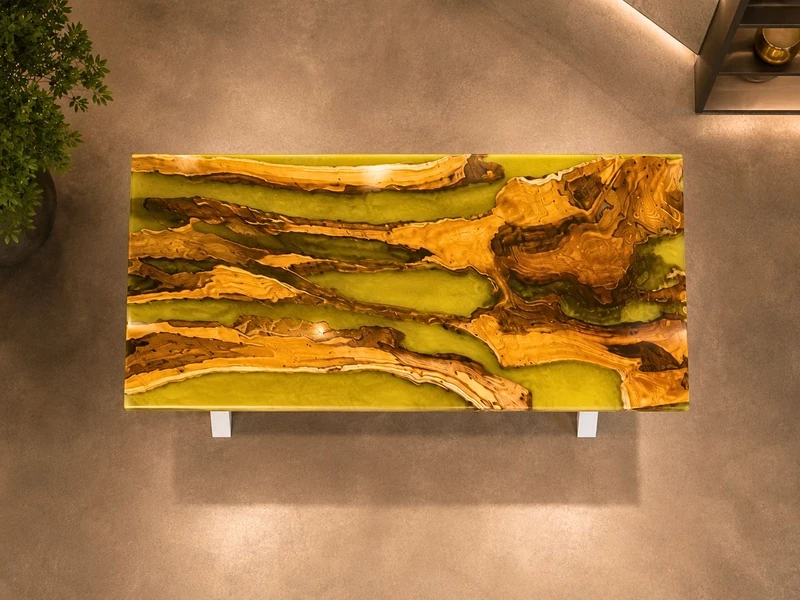 Piano tavolo in ulivo e resina epossidica — Olea Aurea di Wood Riviera