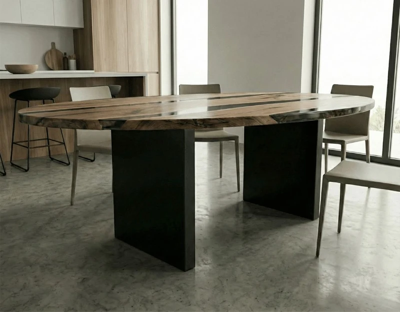 River table ovale legno design resina trasparente — Ellisse Fumè di Wood Riviera