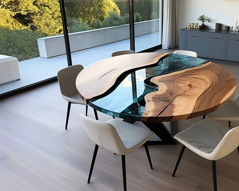 Il Ramo, tavolo in legno massello e resina trasparente — Wood Riviera
