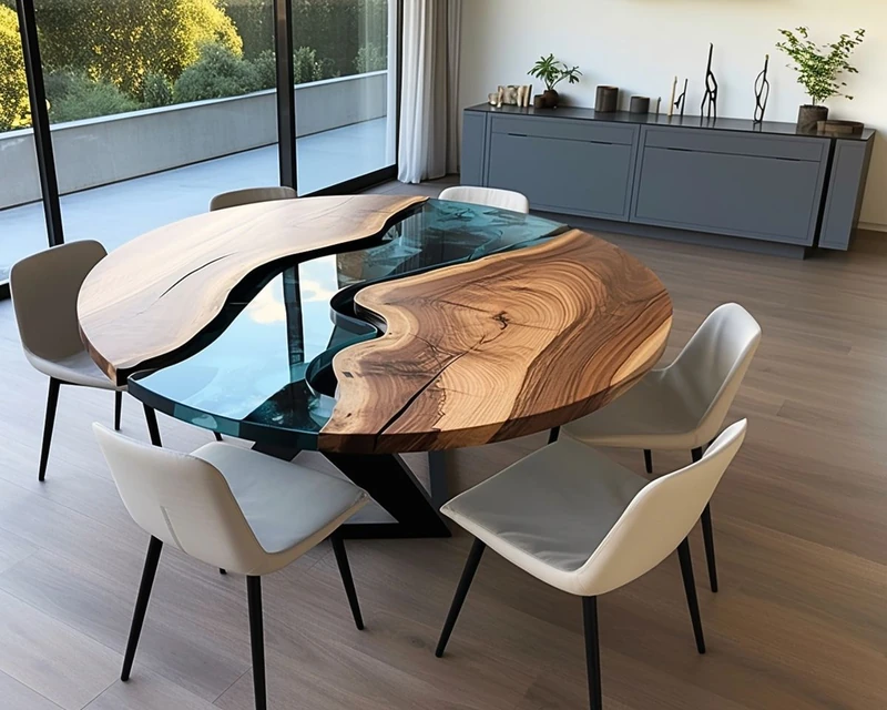 Il Ramo, tavolo in legno massello e resina trasparente — Wood Riviera