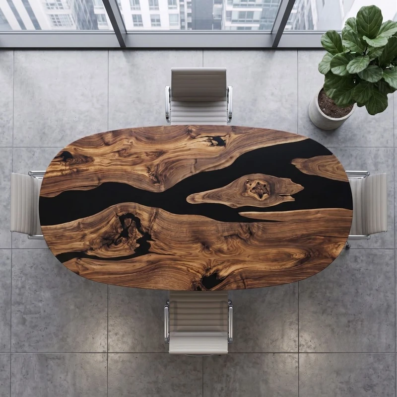 Tavolo a botte in legno e resina nera — Barrique di Wood Riviera
