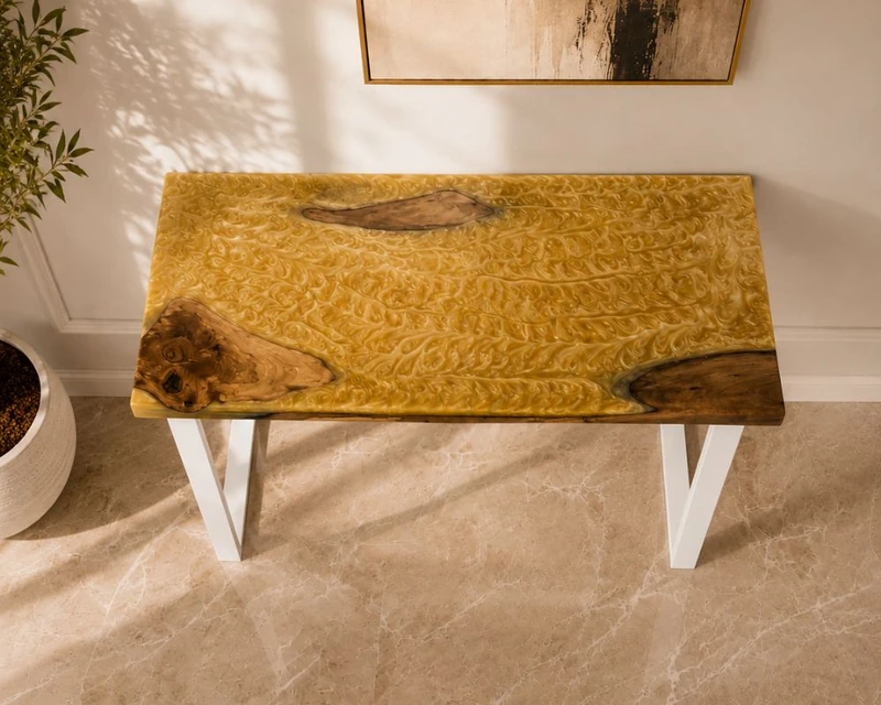 Tavolo consolle in legno e resina perlata — Consolle Perlata di Wood Riviera