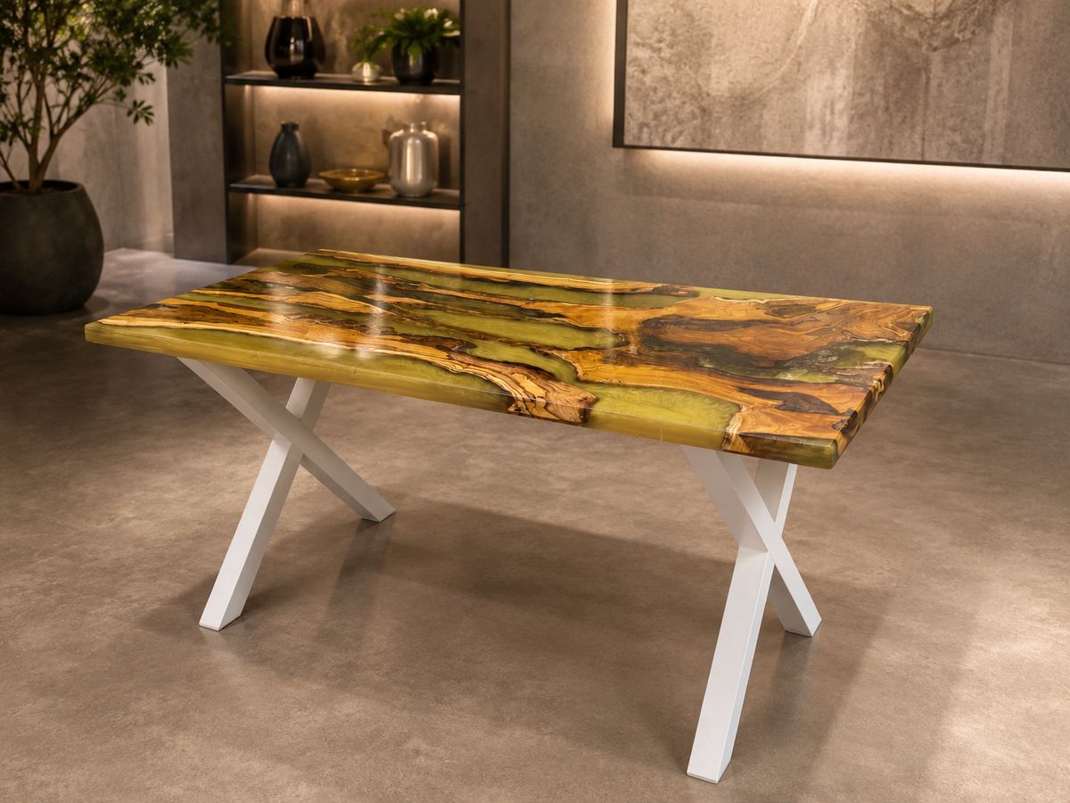 Tavolo da pranzo Olea Aurea in legno e resina
