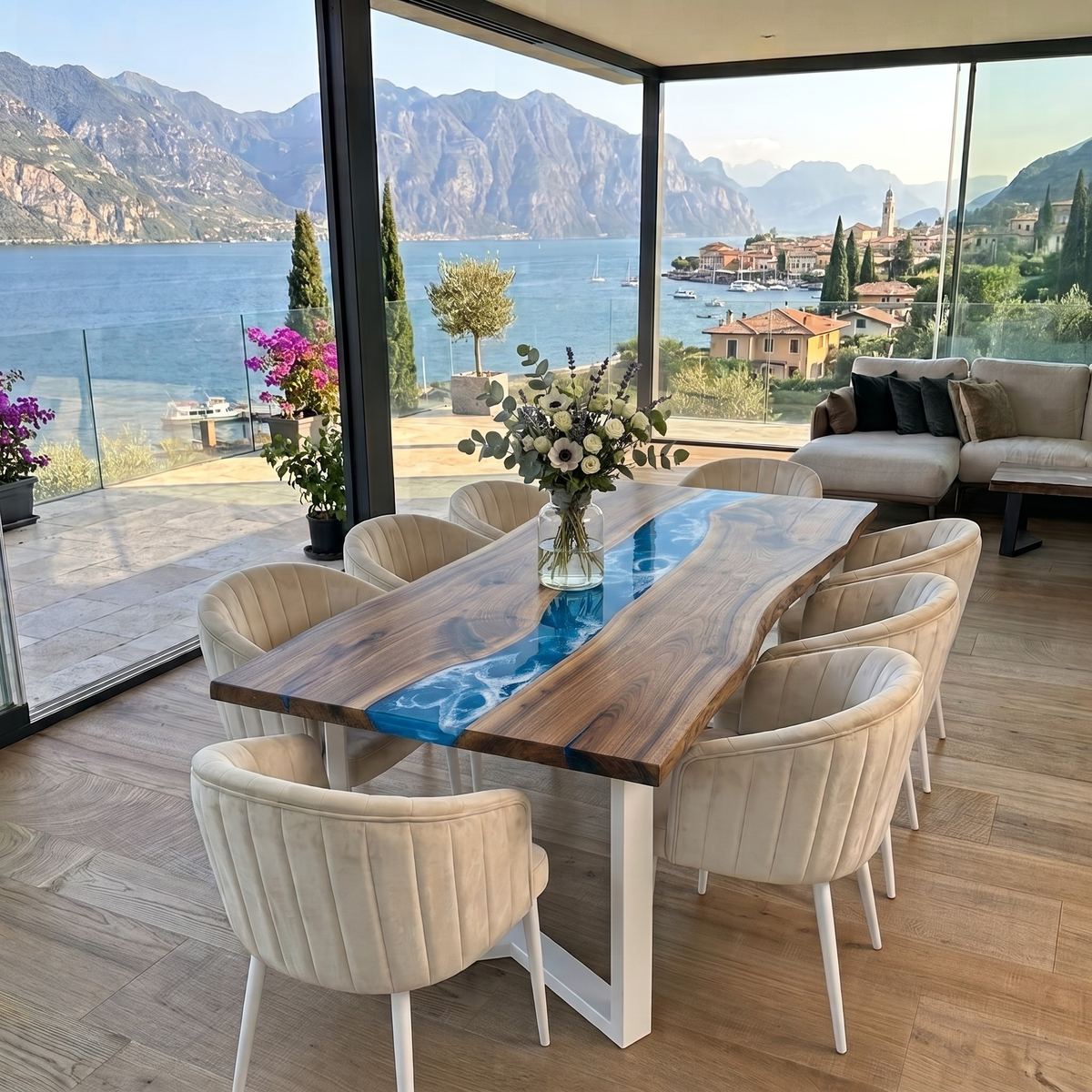 Tavolo da pranzo Marea in legno e resina