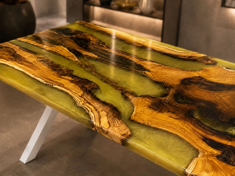 Tavolo in legno e resina dorata su misura — Olea Aurea di Wood Riviera