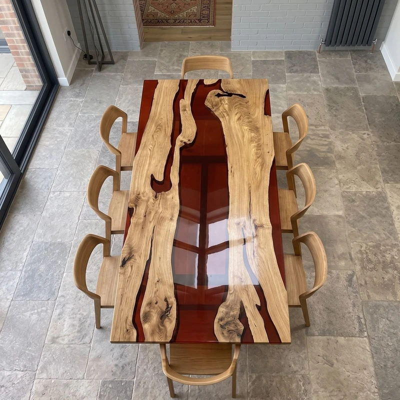 Tavolo in legno e resina rosso rubino — Amarone di Wood Riviera