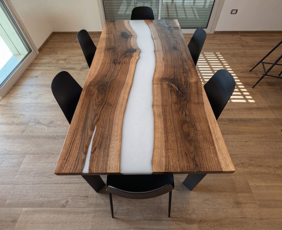 Tavolo da pranzo Bianco Ghiaccio in legno e resina