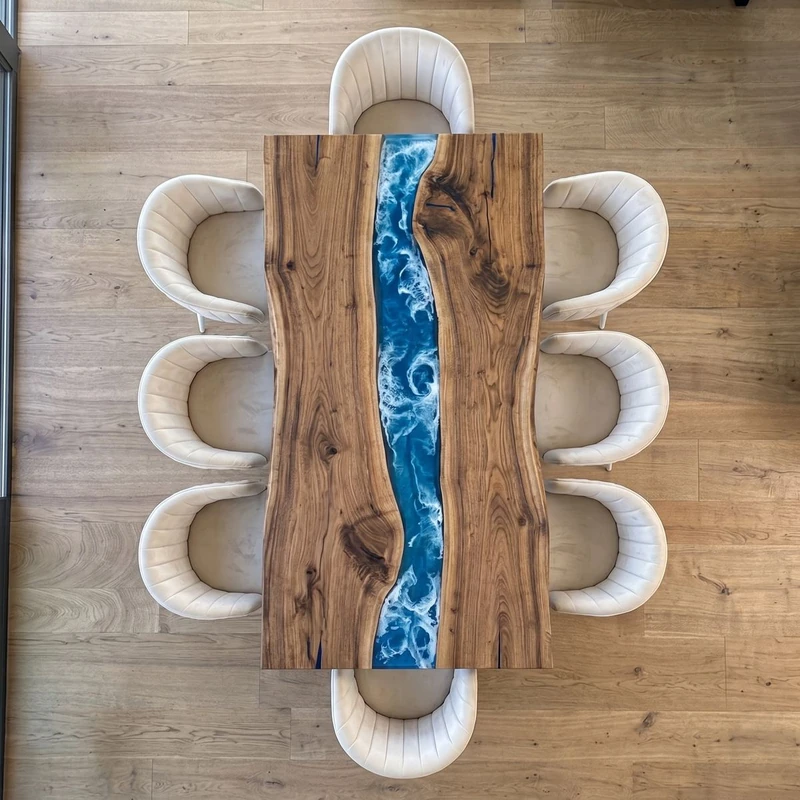 Tavolo in noce e resina effetto onda — Marea di Wood Riviera