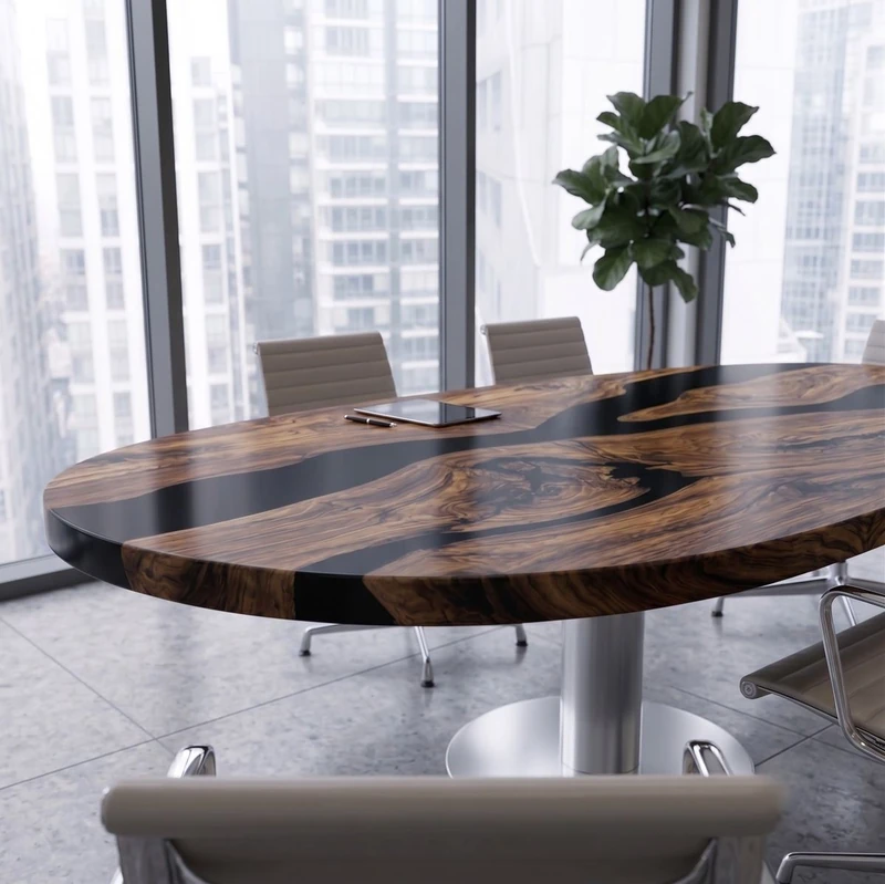 Tavolo ovale in legno e resina epossidica nera — Barrique di Wood Riviera